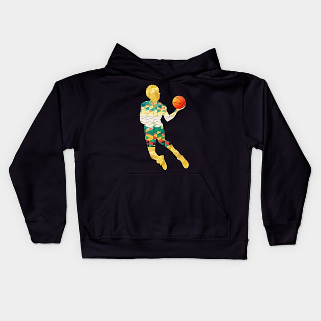 Basketball player and tiles flight Kids Hoodie by HappyGiftArt